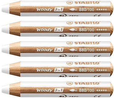 STABILO colored pencil, watercolor & wax crayon woody 3 in 1-5 pack - white on sale